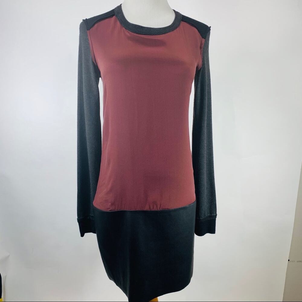 Bailey 44 Burgundy Black Sweater Dress Leather XS